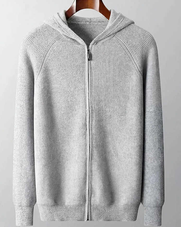 Men's Wool Zip Up Hoodie Light Gray & Blue S–3XL - Valedrian