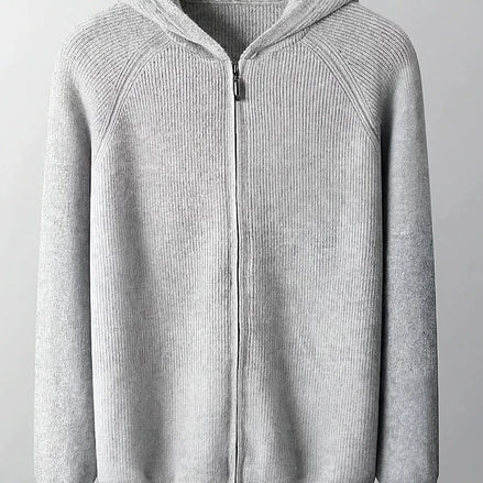 Men's Wool Zip Up Hoodie Light Gray & Blue S–3XL - Valedrian