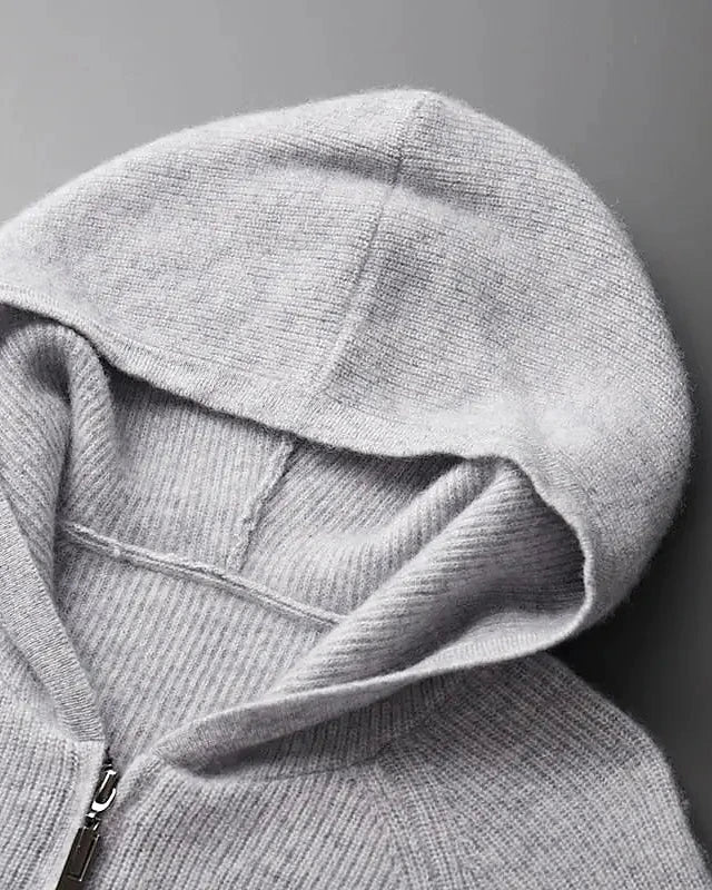 Men's Wool Zip Up Hoodie Light Gray & Blue S–3XL - Valedrian — view 2