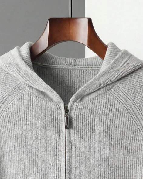 Men's Wool Zip Up Hoodie Light Gray & Blue S–3XL - Valedrian — view 8