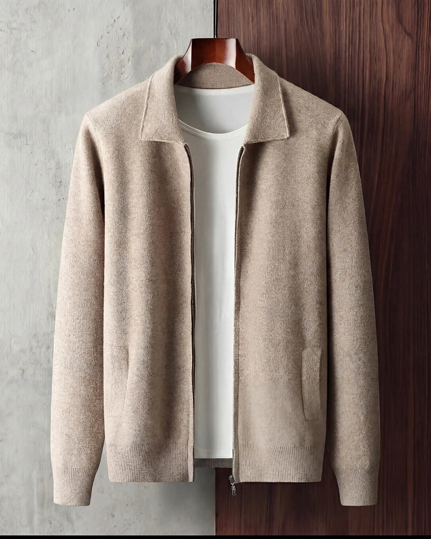Men's Zip-Up Vest Soft Fabric Sleeveless Jacket Beige White - Valedrian — view 2