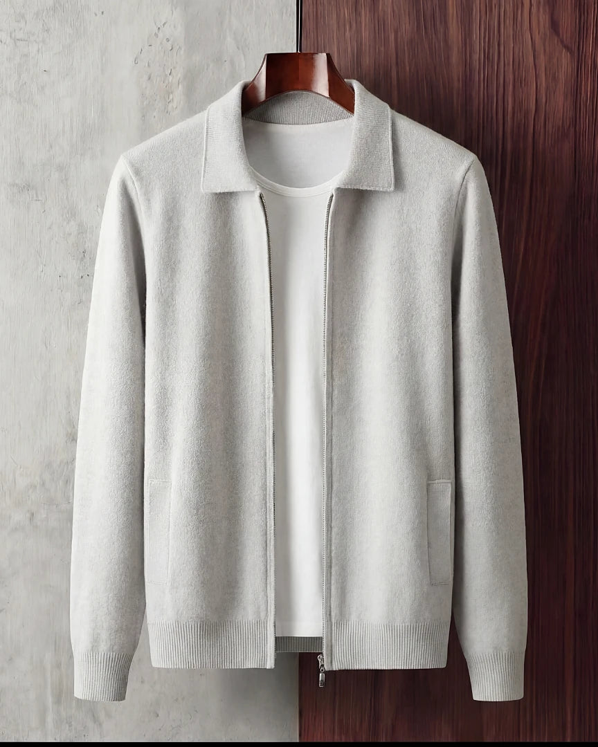 Men's Zip-Up Vest Soft Fabric Sleeveless Jacket Beige White - Valedrian — view 5