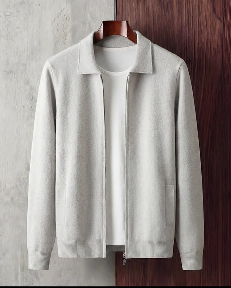 Men's Zip-Up Vest Soft Fabric Sleeveless Jacket Beige White - Valedrian — view 5