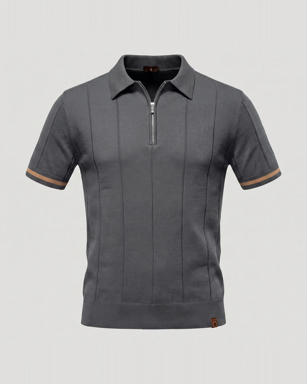 Men's Zipped Polo Shirt Knit Zip Collar Gray & Black - Valedrian — view 11