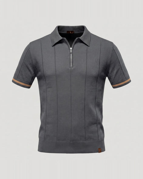 Men's Zipped Polo Shirt Knit Zip Collar Gray & Black - Valedrian — view 11