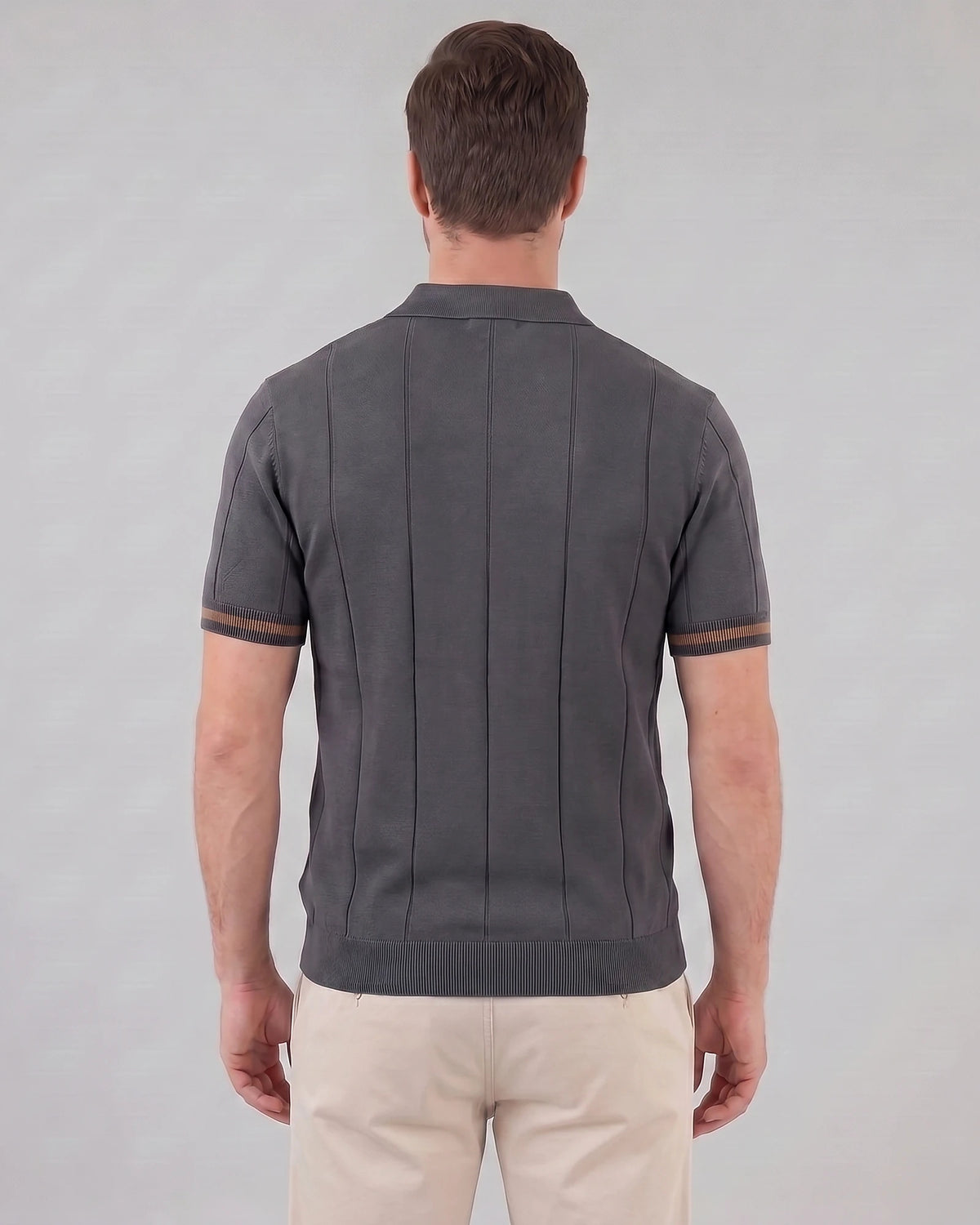 Men's Zipped Polo Shirt Knit Zip Collar Gray & Black - Valedrian — view 14