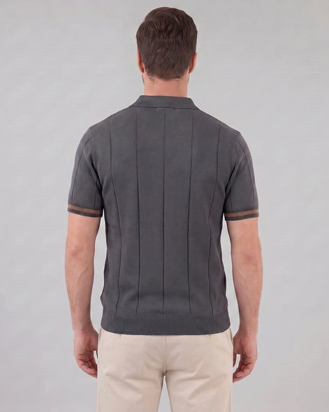 Men's Zipped Polo Shirt Knit Zip Collar Gray & Black - Valedrian — view 14