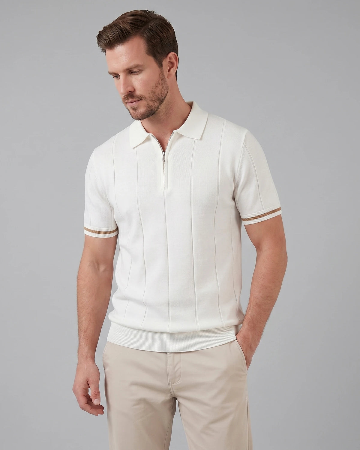 Men's Zipped Polo Shirt Knit Zip Collar Gray & Black - Valedrian — view 17