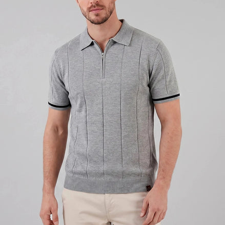 Men's Zipped Polo Shirt Knit Zip Collar Gray & Black - Valedrian