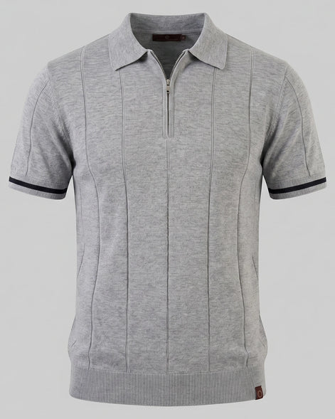 Men's Zipped Polo Shirt Knit Zip Collar Gray & Black - Valedrian — view 2