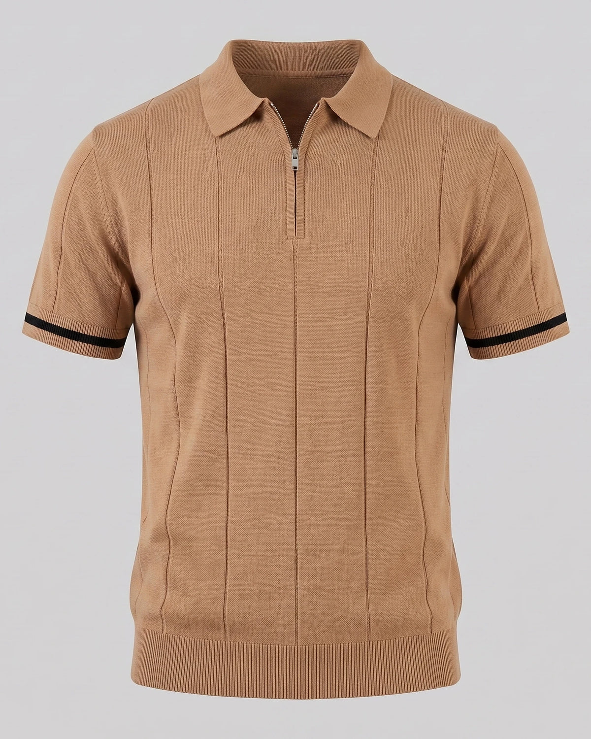 Men's Zipped Polo Shirt Knit Zip Collar Gray & Black - Valedrian — view 21
