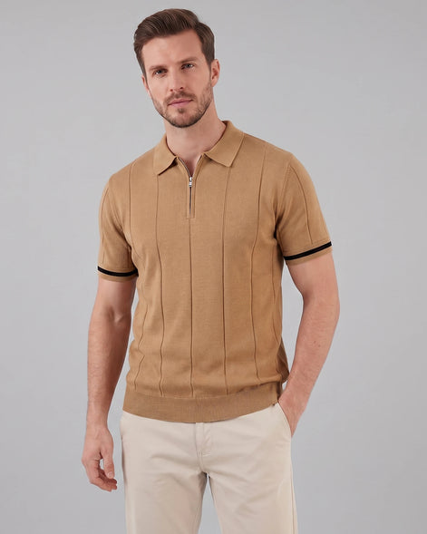 Men's Zipped Polo Shirt Knit Zip Collar Gray & Black - Valedrian — view 22