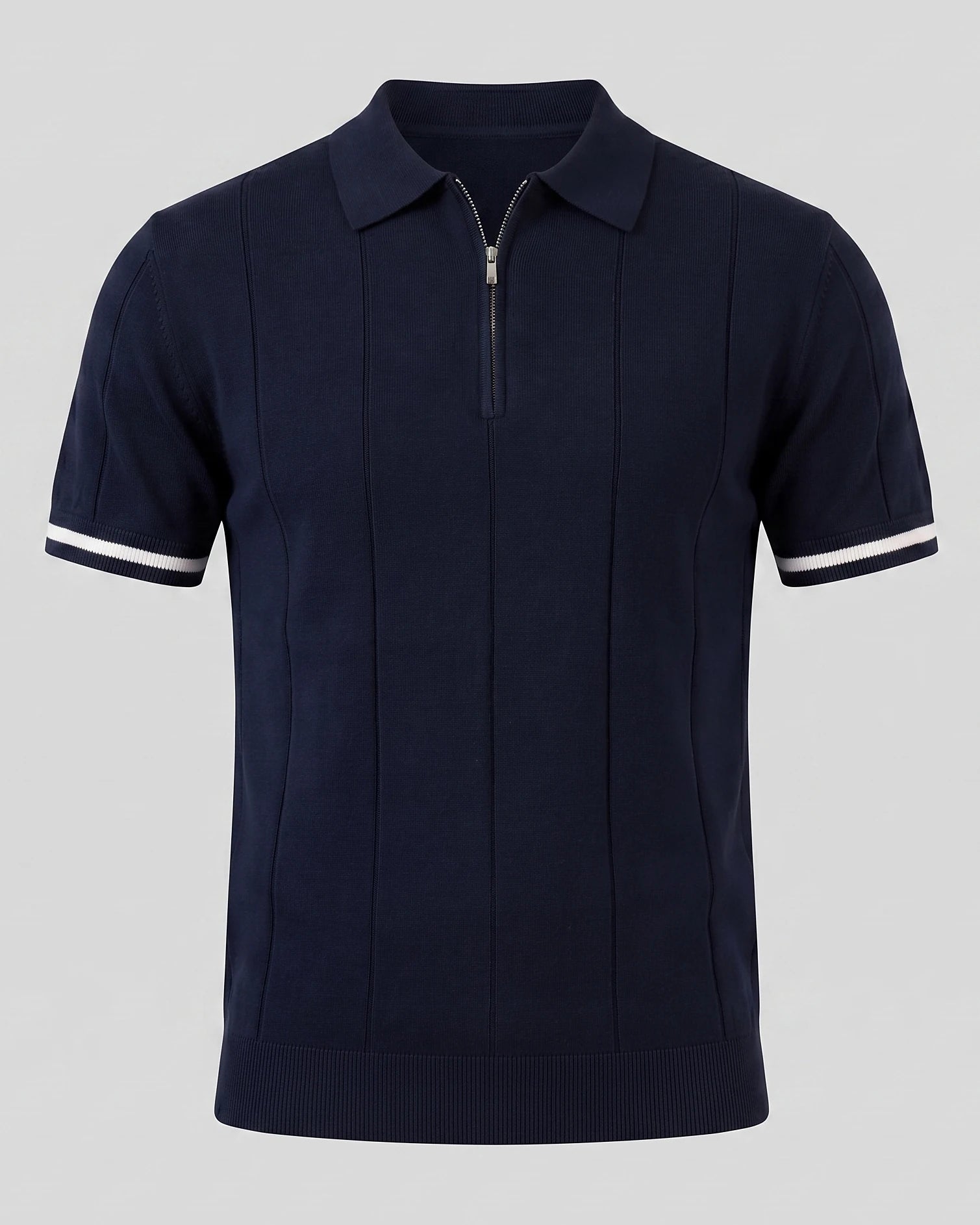 Men's Zipped Polo Shirt Knit Zip Collar Gray & Black - Valedrian — view 26
