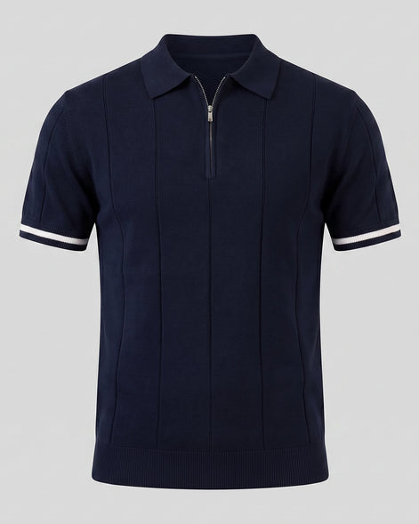 Men's Zipped Polo Shirt Knit Zip Collar Gray & Black - Valedrian — view 26