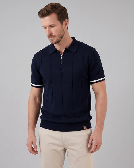 Men's Zipped Polo Shirt Knit Zip Collar Gray & Black - Valedrian — view 27