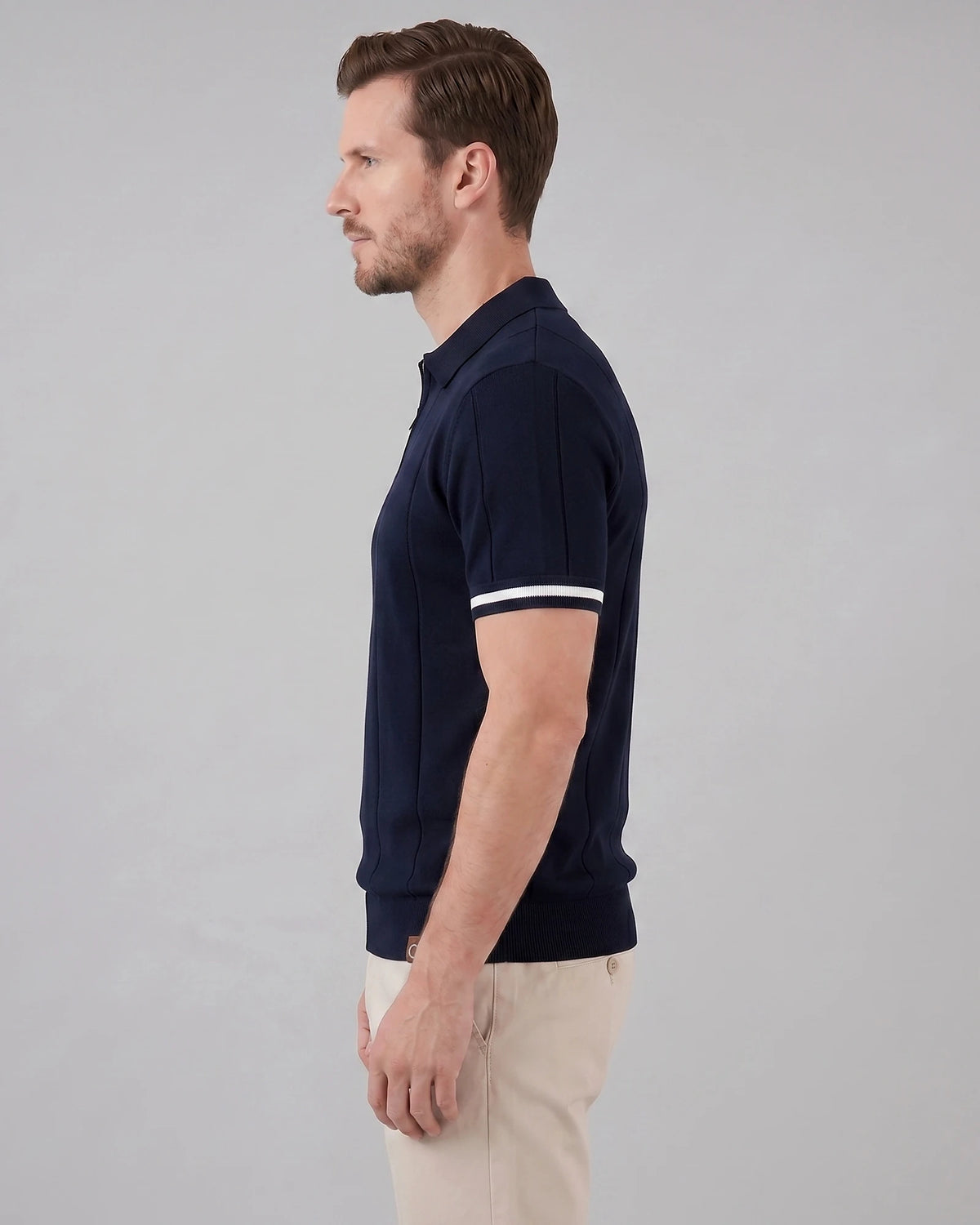 Men's Zipped Polo Shirt Knit Zip Collar Gray & Black - Valedrian — view 28
