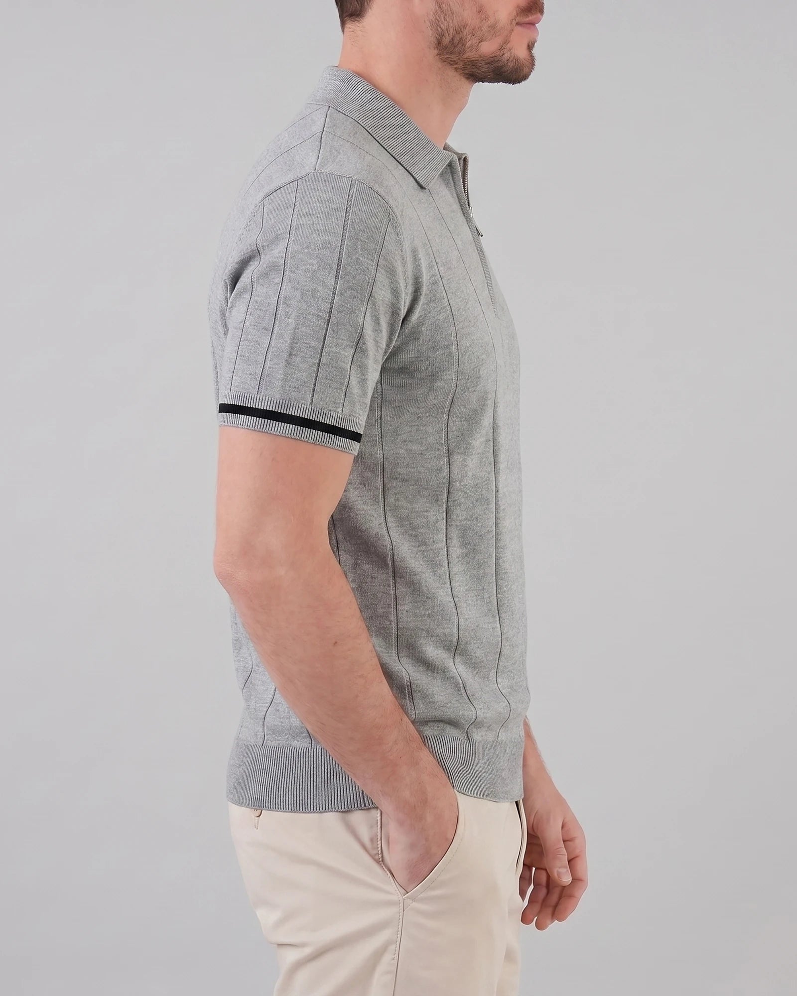 Men's Zipped Polo Shirt Knit Zip Collar Gray & Black - Valedrian — view 3