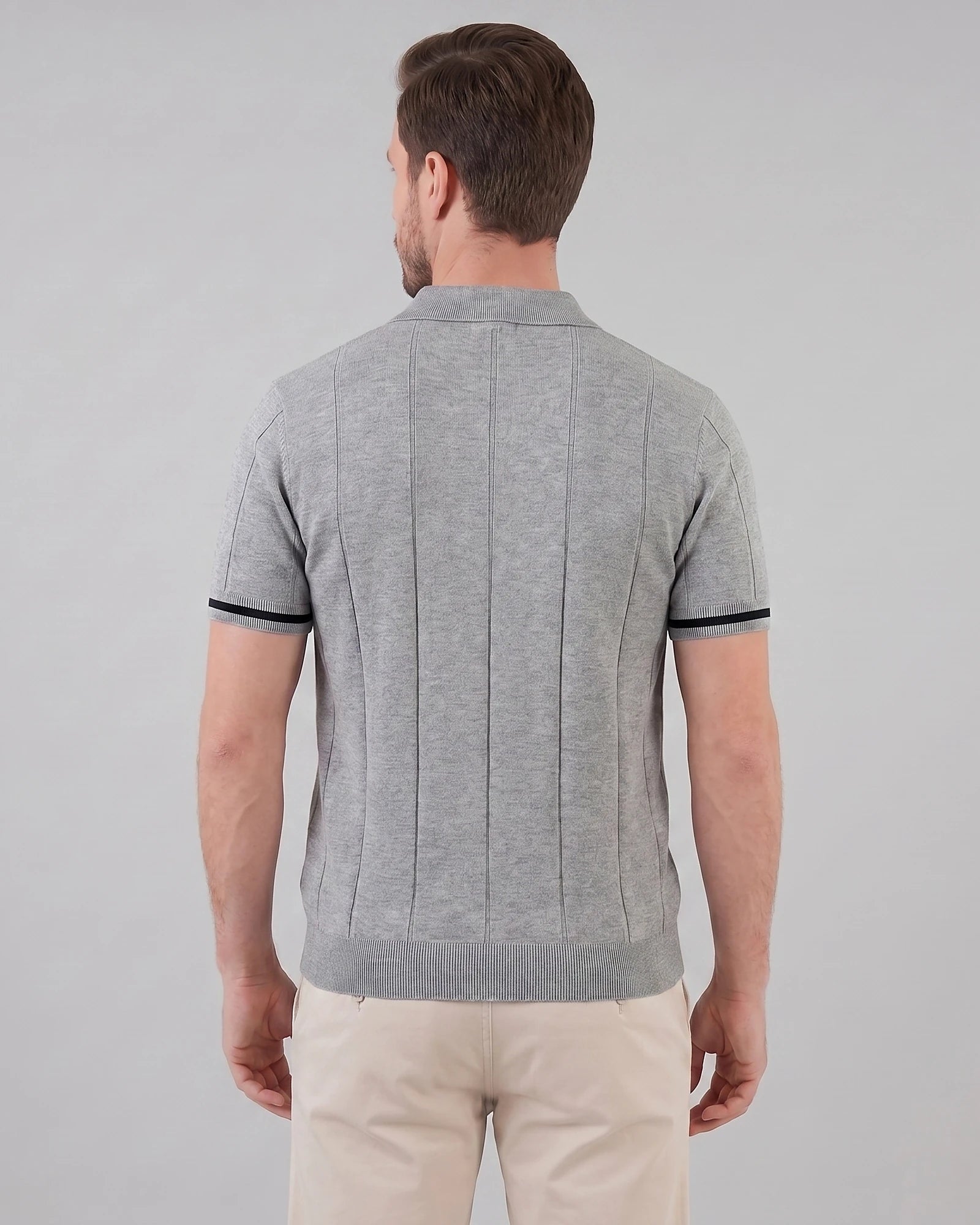 Men's Zipped Polo Shirt Knit Zip Collar Gray & Black - Valedrian — view 4