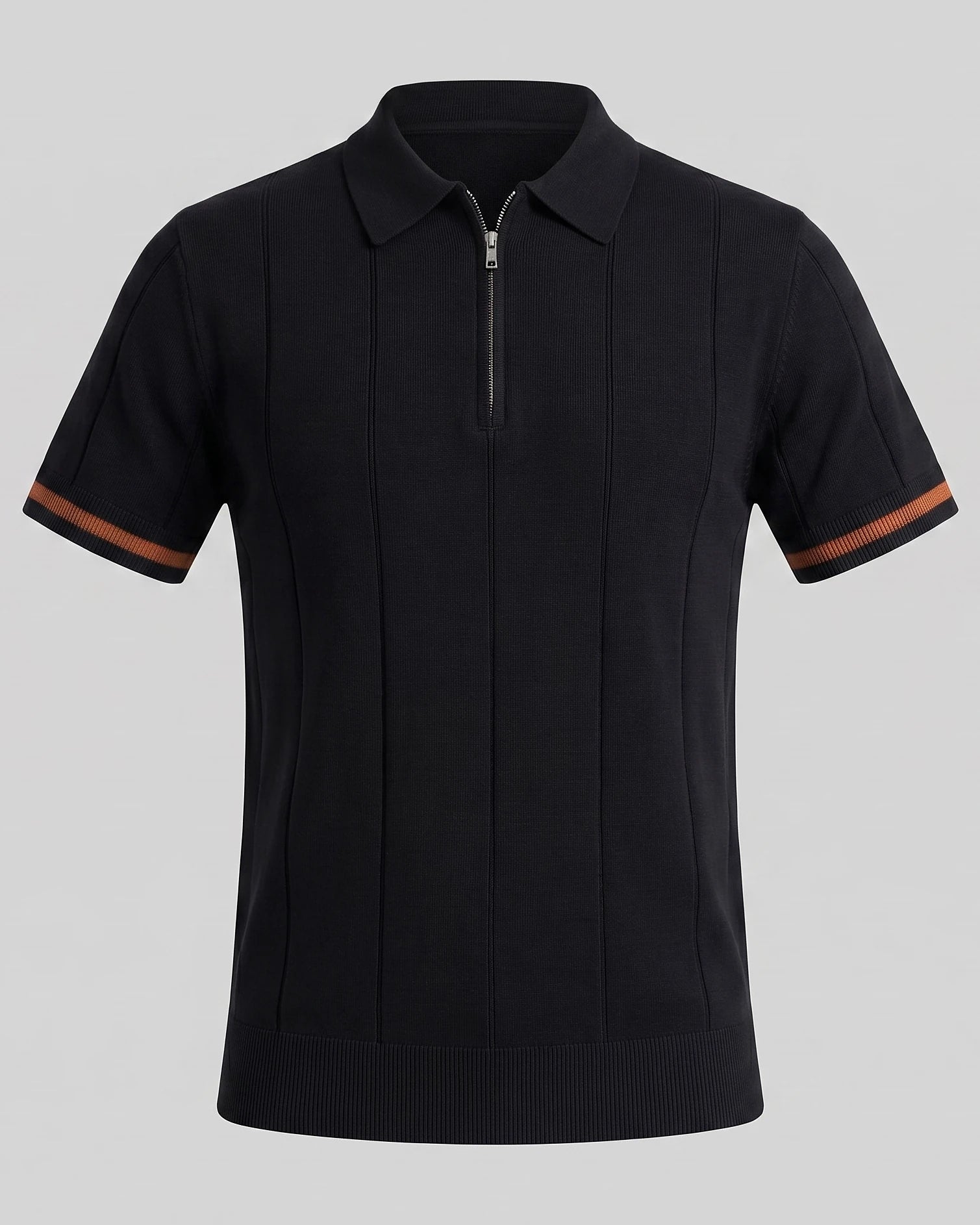Men's Zipped Polo Shirt Knit Zip Collar Gray & Black - Valedrian — view 6
