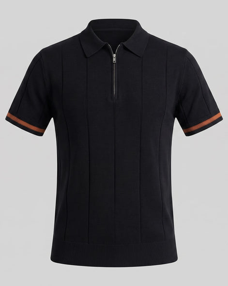 Men's Zipped Polo Shirt Knit Zip Collar Gray & Black - Valedrian — view 6