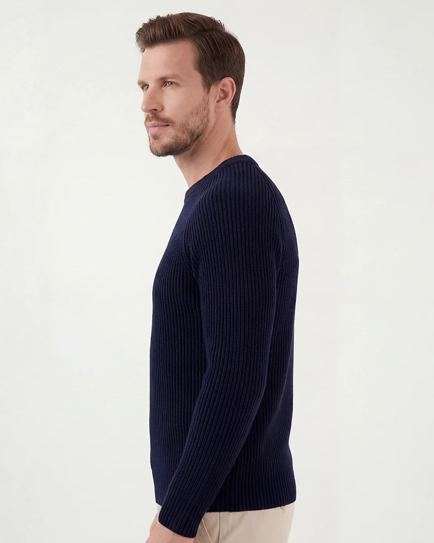 Navy Ribbed Knit Crewneck Sweater English Rib Men's S–2XL – Valedrian — view 2