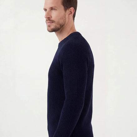 Navy Ribbed Knit Crewneck Sweater English Rib Men's S–2XL – Valedrian — view 2