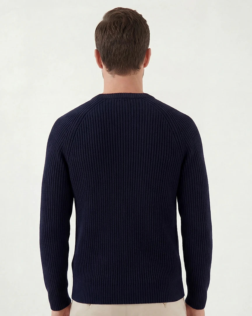 Navy Ribbed Knit Crewneck Sweater English Rib Men's S–2XL – Valedrian — view 3