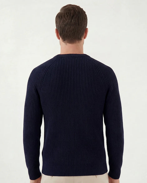 Navy Ribbed Knit Crewneck Sweater English Rib Men's S–2XL – Valedrian — view 3