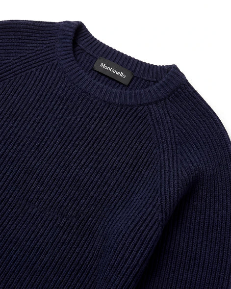 Navy Ribbed Knit Crewneck Sweater English Rib Men's S–2XL – Valedrian — view 4