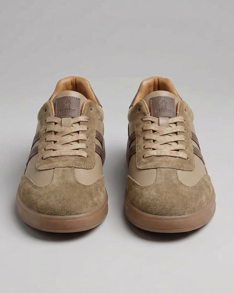 Retro Sneakers Men Cream Leather Suede Navy Gum Sole - Valedrian — view 12