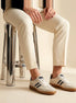 Retro Sneakers Men Cream Leather Suede Navy Gum Sole - Valedrian
