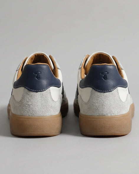 Retro Sneakers Men Cream Leather Suede Navy Gum Sole - Valedrian — view 4