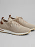 Retro Sneakers Men Knit Leather Lace-Up Trainers Beige - Valedrian