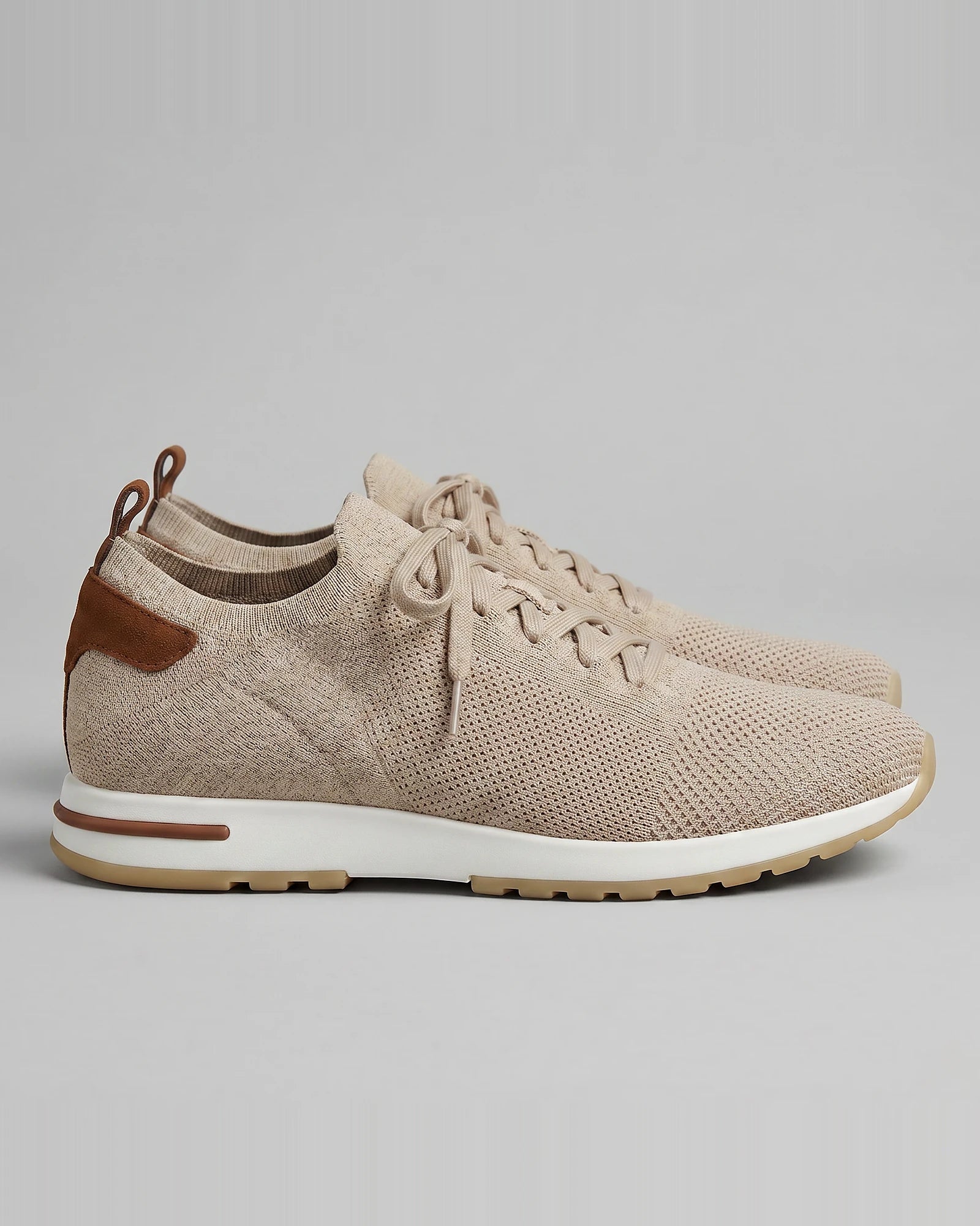 Retro Sneakers Men Knit Leather Lace-Up Trainers Beige - Valedrian — view 2