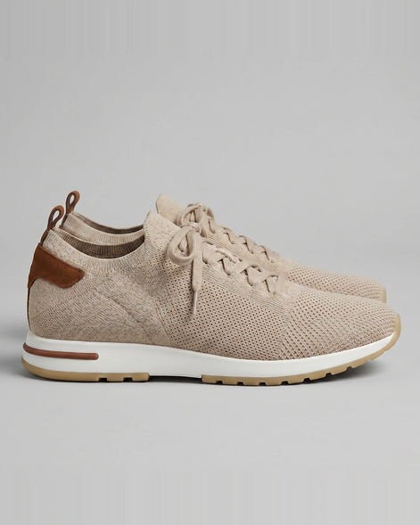 Retro Sneakers Men Knit Leather Lace-Up Trainers Beige - Valedrian — view 2