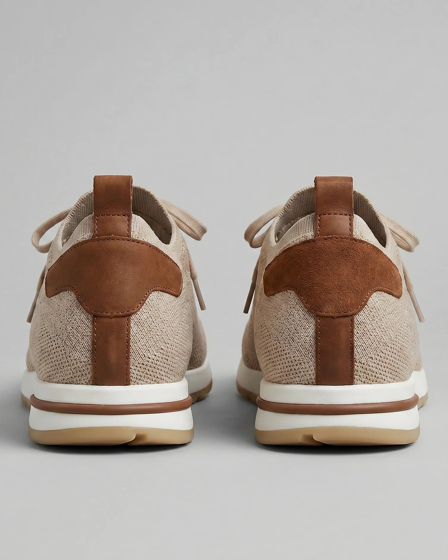 Retro Sneakers Men Knit Leather Lace-Up Trainers Beige - Valedrian — view 3