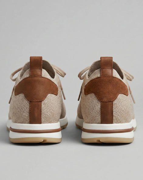 Retro Sneakers Men Knit Leather Lace-Up Trainers Beige - Valedrian — view 3