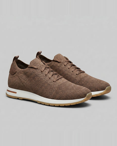 Retro Sneakers Men Knit Leather Lace-Up Trainers Beige - Valedrian — view 6
