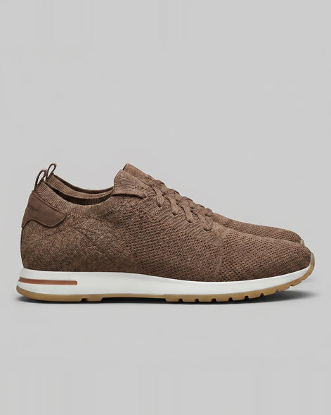 Retro Sneakers Men Knit Leather Lace-Up Trainers Beige - Valedrian — view 7