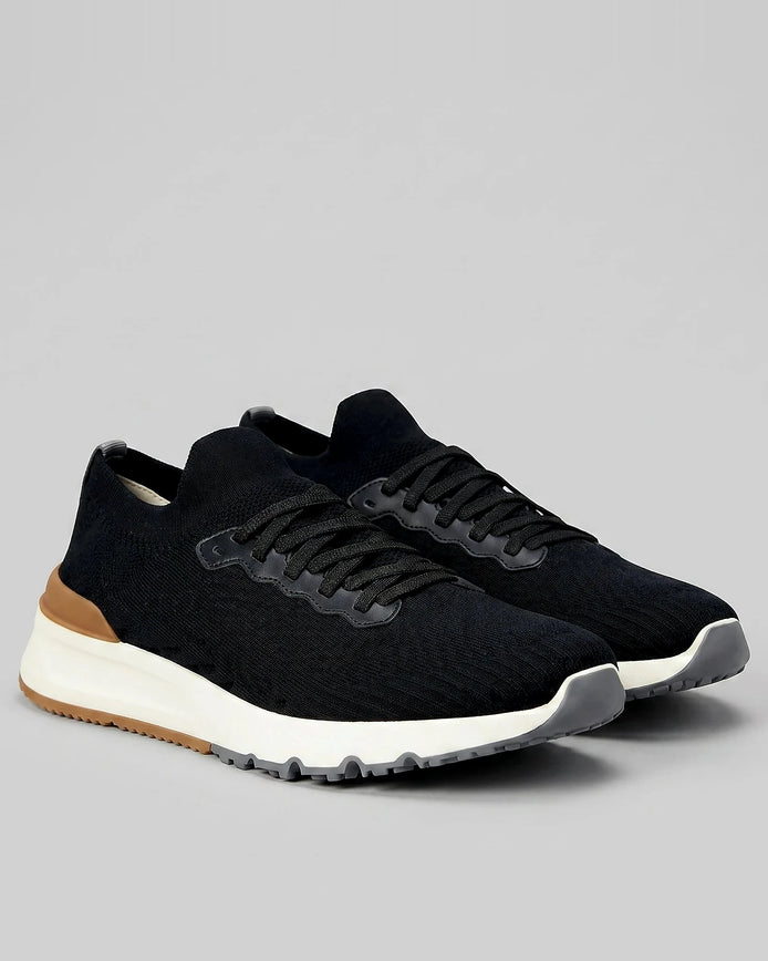 Retro Sneakers Men Merino Knit Mesh Upper Black Lace-Up | Valedrian