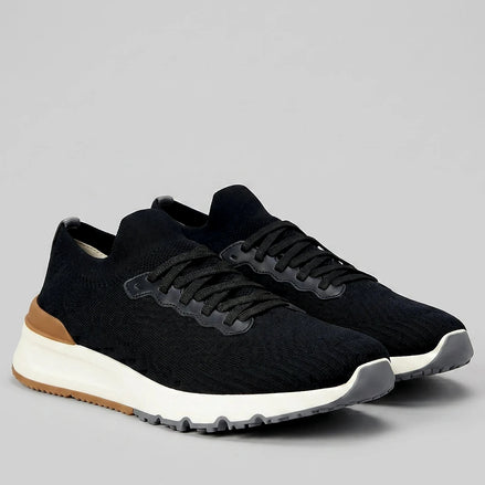 Retro Sneakers Men Merino Knit Mesh Upper Black Lace-Up | Valedrian