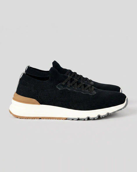 Retro Sneakers Men Merino Knit Mesh Upper Black Lace-Up | Valedrian — view 2