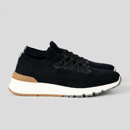 Retro Sneakers Men Merino Knit Mesh Upper Black Lace-Up | Valedrian — view 2