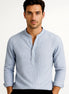 Shirt | Striped Band Collar | Cotton Blend | Long Sleeve