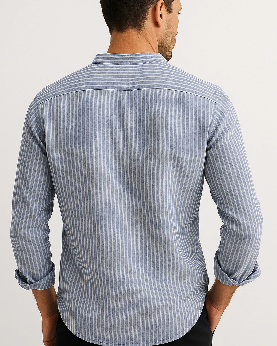 Shirt | Striped Band Collar | Cotton Blend | Long Sleeve — view 2