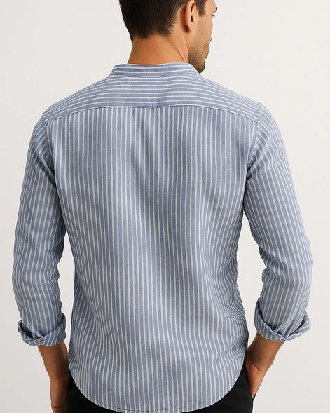 Shirt | Striped Band Collar | Cotton Blend | Long Sleeve — view 2