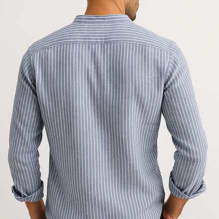 Shirt | Striped Band Collar | Cotton Blend | Long Sleeve — view 2