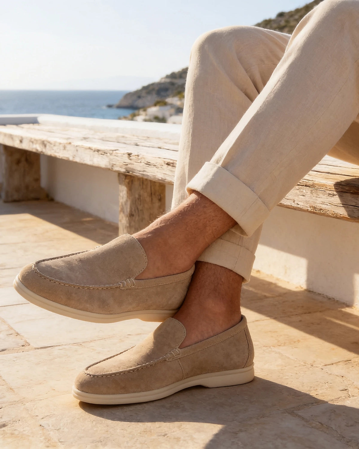 Suede Loafers Men Beige PU Penny Strap Slip-On Moccasin | Valedrian — view 15