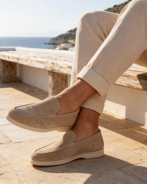 Suede Loafers Men Beige PU Penny Strap Slip-On Moccasin | Valedrian — view 15