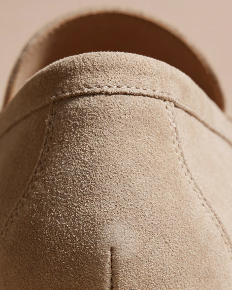 Suede Loafers Men Beige PU Penny Strap Slip-On Moccasin | Valedrian — view 17